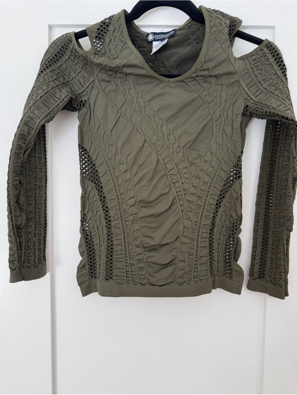 Seamless Cutout Long Sleeve Top 🌿 Olive Green Textured Stretch Top fits XS-L